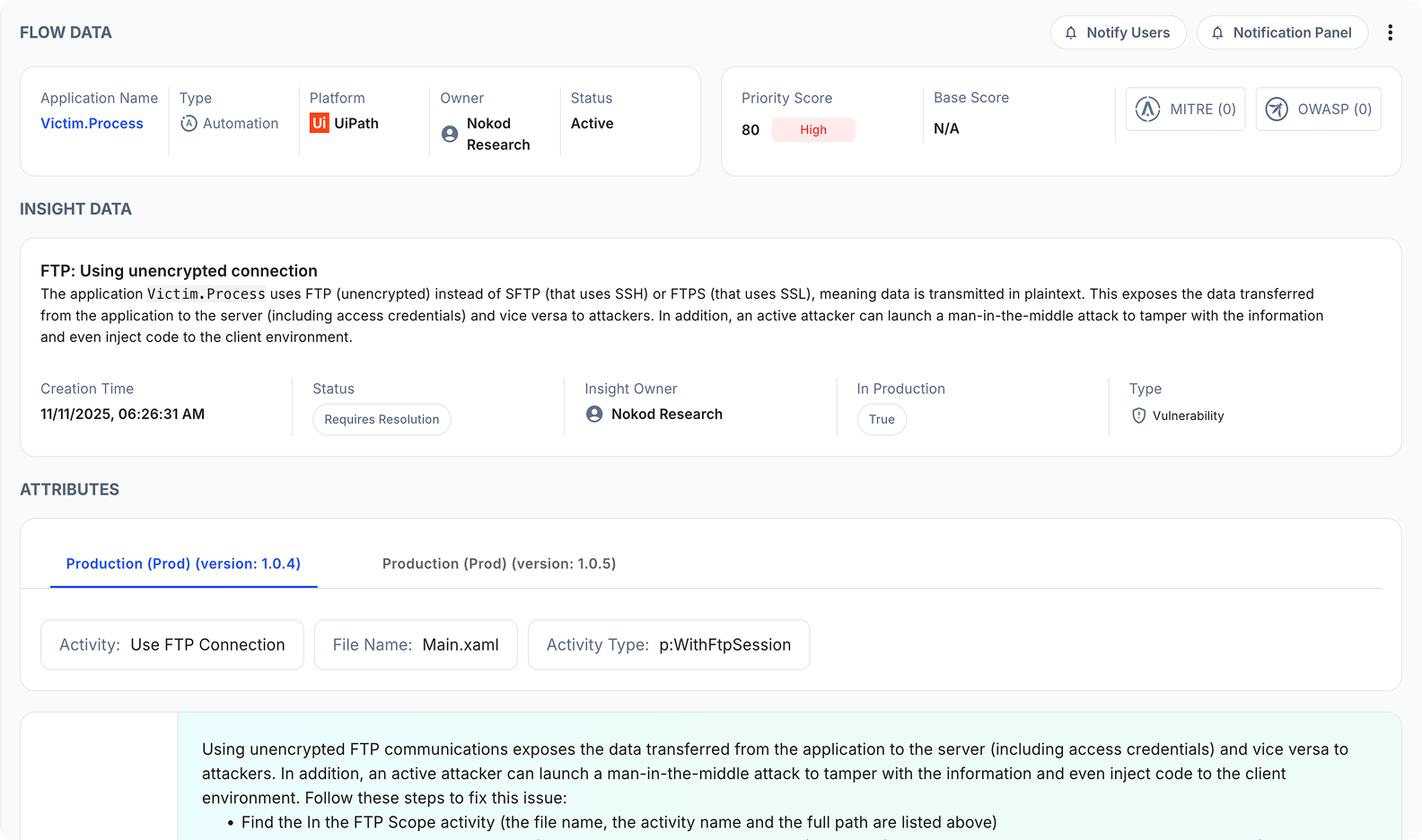 Kanopy Security – UiPath security one-click fixes dashboard.